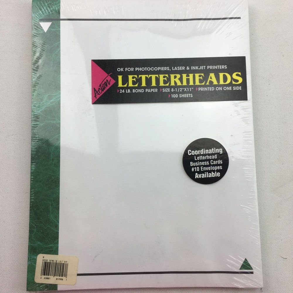 Action Letterheads 24lb Bond Paper 100 Sheets Office Green Marble